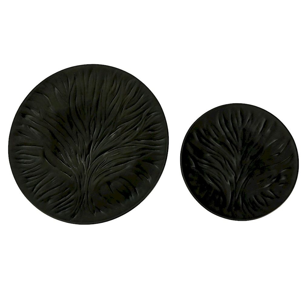 Appraisal: Two Lalique Black Glass Algues Plates Two Lalique Black Glass