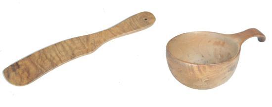 Appraisal: SHAKER SPATULA AND DIPPER American th century Burled and curled