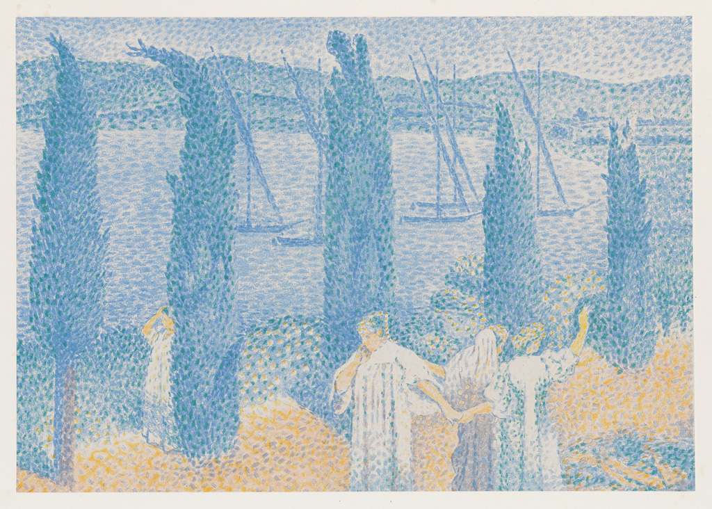 Appraisal: HENRI-EDMOND CROSS La Promenade Color lithograph on Chine appliqu x