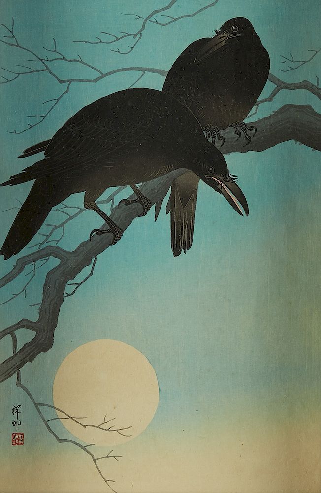 Appraisal: Ohara Koson Crows in Moonlight Japanese Woodblock Print Ohara Koson