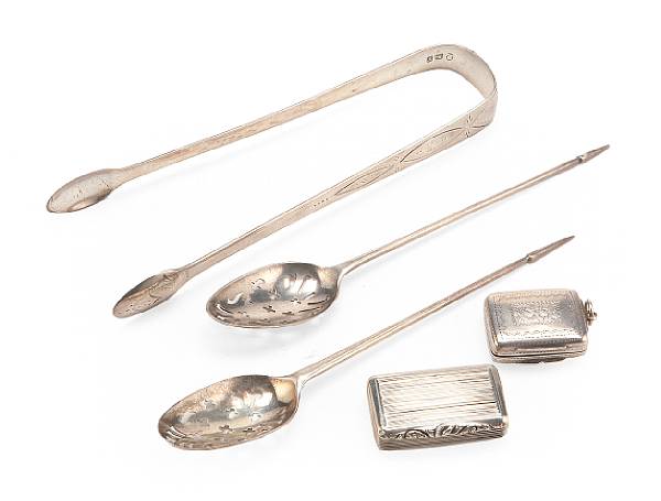 Appraisal: A group of silver flatware and two vinaigrettes comprising Georgian