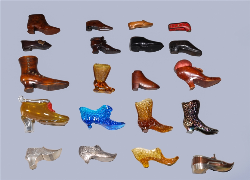 Appraisal: Group of twenty-four assorted antique decorative shoes in glass porcelain