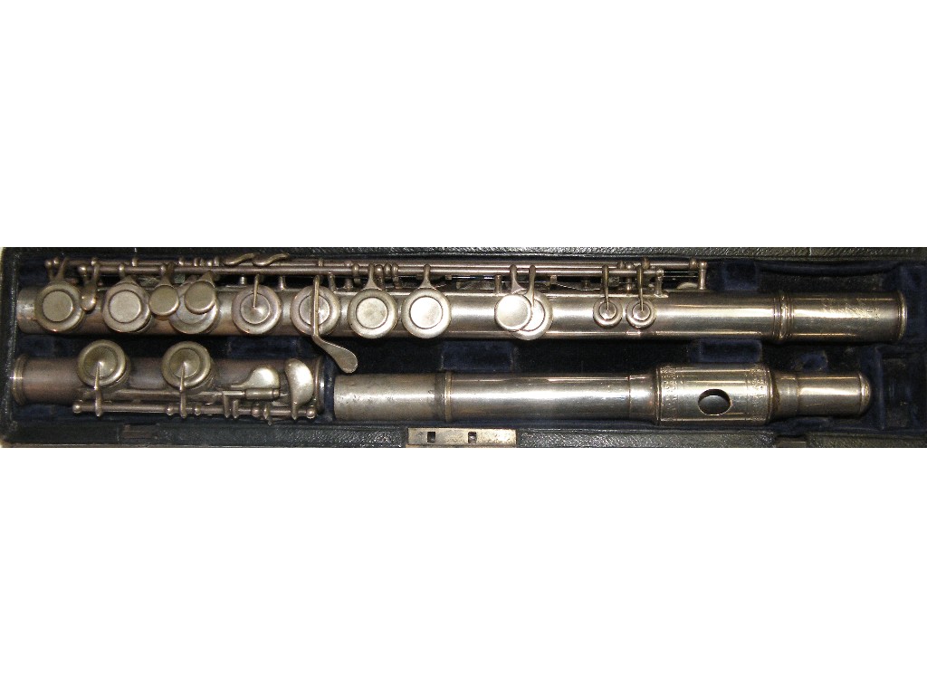 Appraisal: Metal flute inscribed Rudall Rose Carte Co Patentees Charing Cross