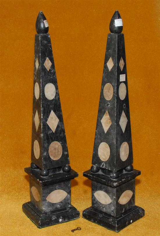 Appraisal: PAIR ANTIQUE BLACK MARBLE OBELISKS H From a fine th