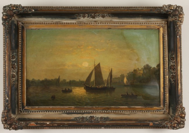 Appraisal: Scene depicting ships in harbor oil on canvas relined SLR