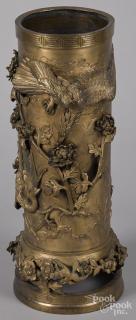 Appraisal: Japanese bronze umbrella stand with high relief bird and floral