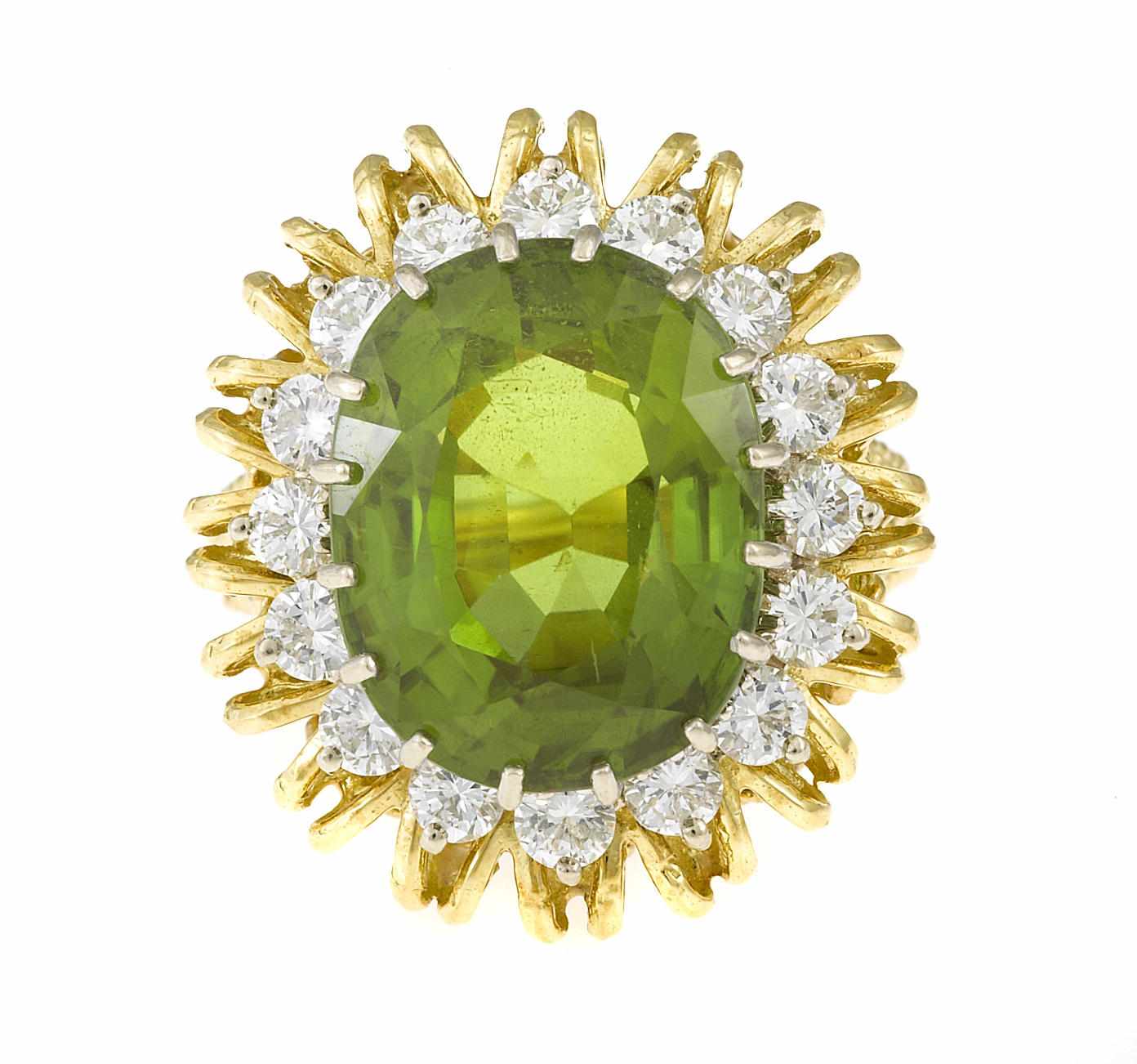 Appraisal: A peridot and diamond ring oval-shaped peridot measuring approximately x