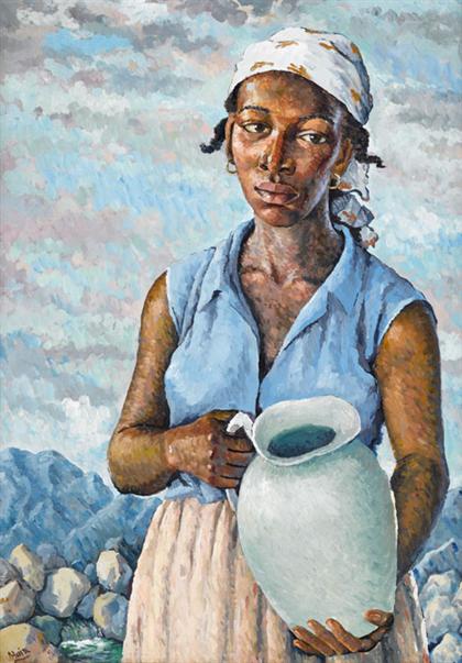 Appraisal: ALBERT HUIE jamaican b 'THE WATER CARRIER' Signed 'A Huie'