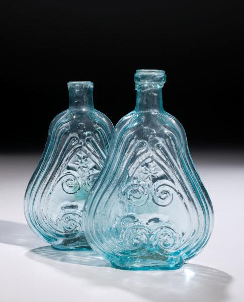 Appraisal: AQUA MIDWESTERN SCROLL FLASKS ca - both GIX- two scroll