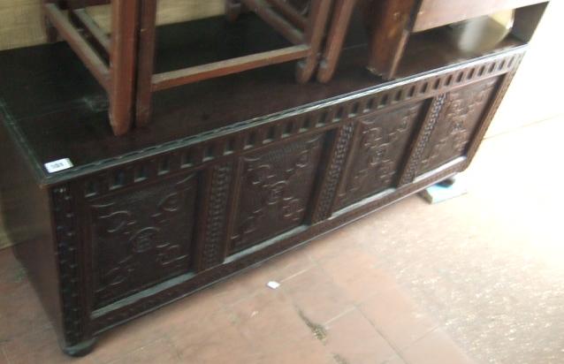 Appraisal: A small th century and later oak coffer the carved