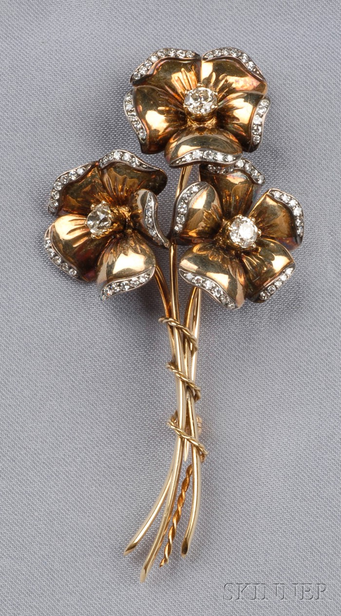 Appraisal: kt Gold and Diamond Posy Brooch designed as three blossoms