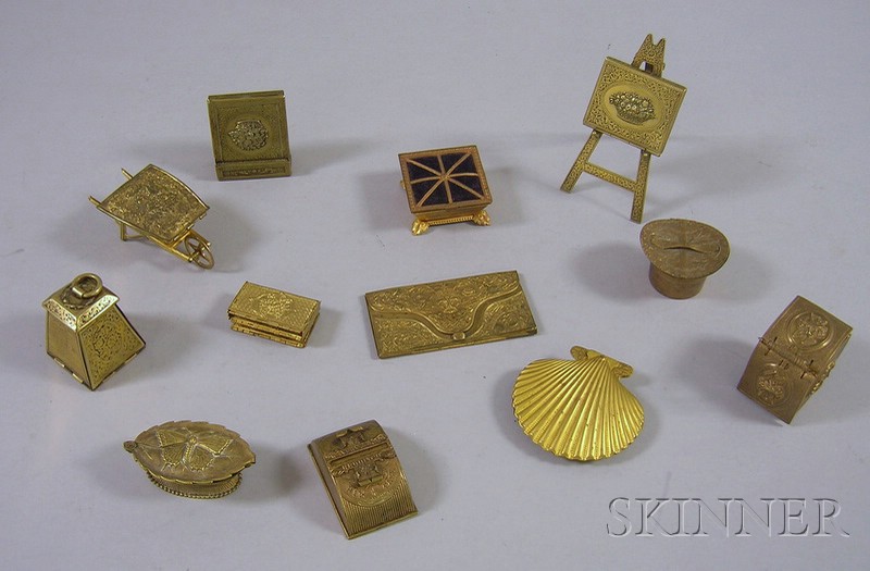 Appraisal: Twelve Assorted Metal Figural Sewing and Postal Stamp Articles