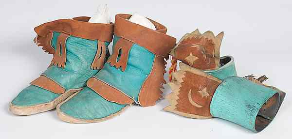 Appraisal: Hopi Dance Cuffs and Hide Moccasins lot of including a