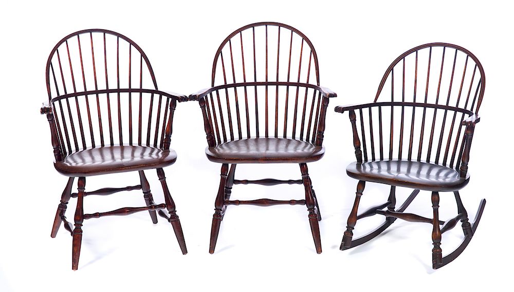 Appraisal: Windsor Chairs and Rocker Good condition with normal wear Please