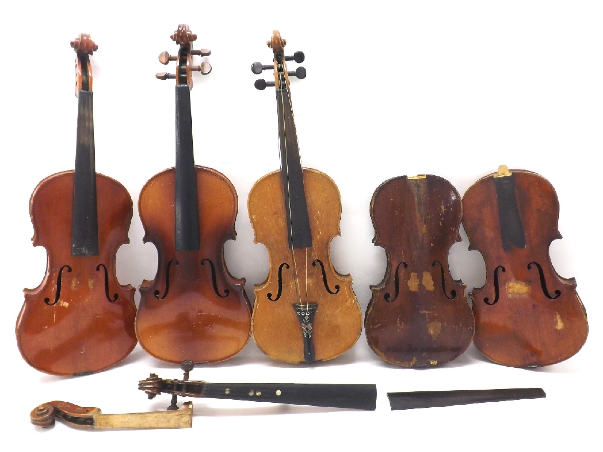 Appraisal: Five various full size violins in need of restoration