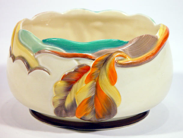 Appraisal: Clarice Cliff pottery bowl relief moulded and painted with leaves