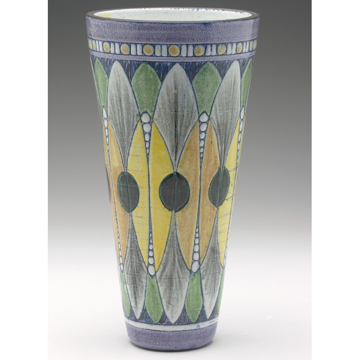 Appraisal: Tilgmans vase tapered form with incised vertical stylized designs in