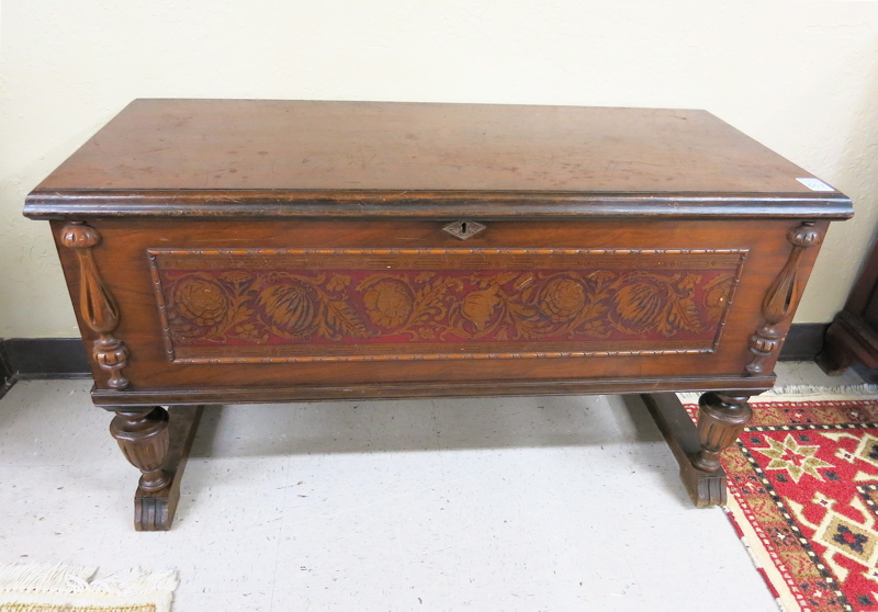 Appraisal: LIFT-TOP WALNUT VENEERED CEDAR BLANKET CHEST Ed Roos Co Forest