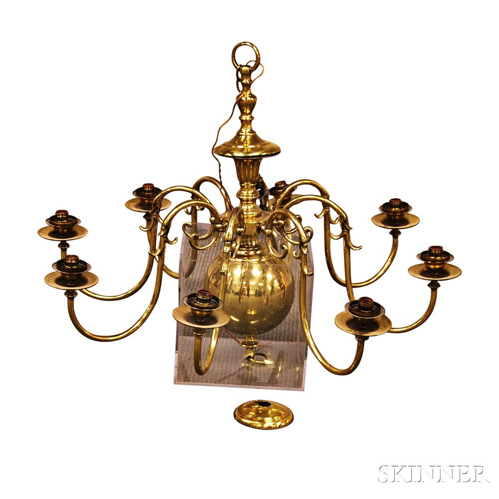 Appraisal: Large Brass Eight-light Chandelier th century the urn-form shaft with