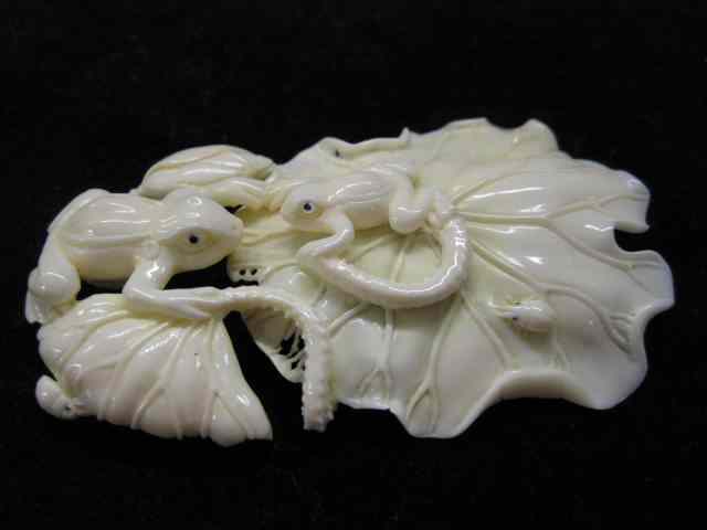 Appraisal: Carved Ivory Netsuke of Frogs on alily pad superb detail