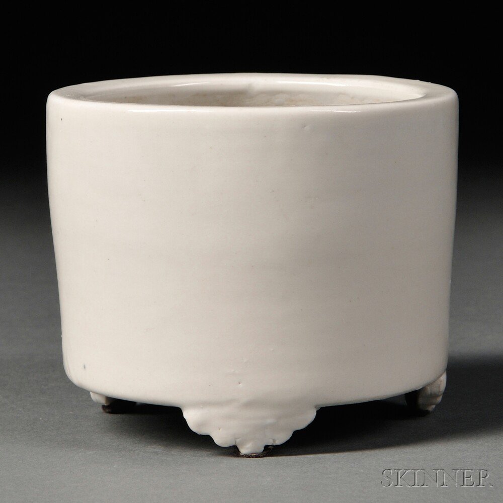 Appraisal: Blanc-de-Chine Censer China Qing Dynasty the cylindrical body resting on