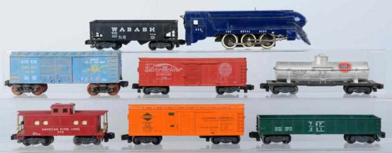 Appraisal: American Flyer S-Gauge Royal Blue Freight Set Includes engine six