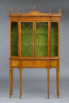 Appraisal: GEORGE III SATINWOOD DISPLAY CABINET ON STAND The shaped cresting