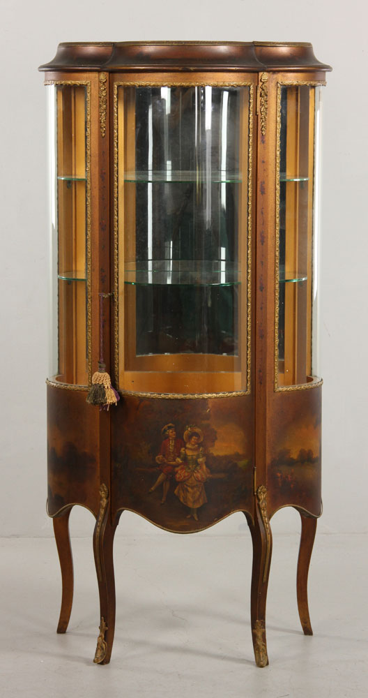 Appraisal: - French Vitrine French vitrine with three shelves decorated with