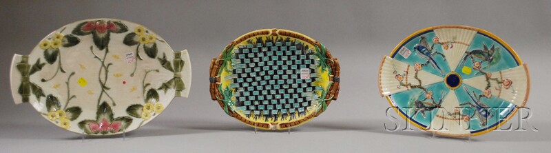 Appraisal: Three Wedgwood Majolica Platters a bamboo and cloth pattern a