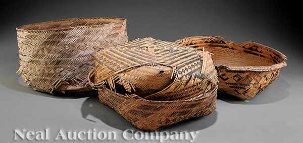 Appraisal: Three Large Chitimacha Double Weave Rivercane Baskets probably early th