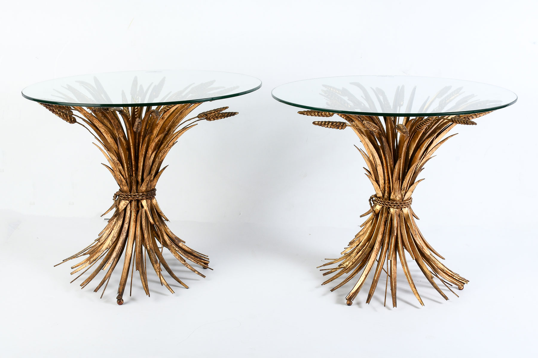 Appraisal: PAIR OF ITALIAN GILT WHEAT SHEATH END TABLES Pair of