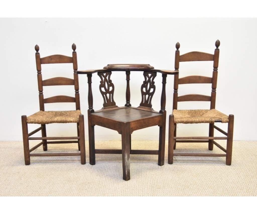 Appraisal: Georgian oak corner chair th c together with two rush