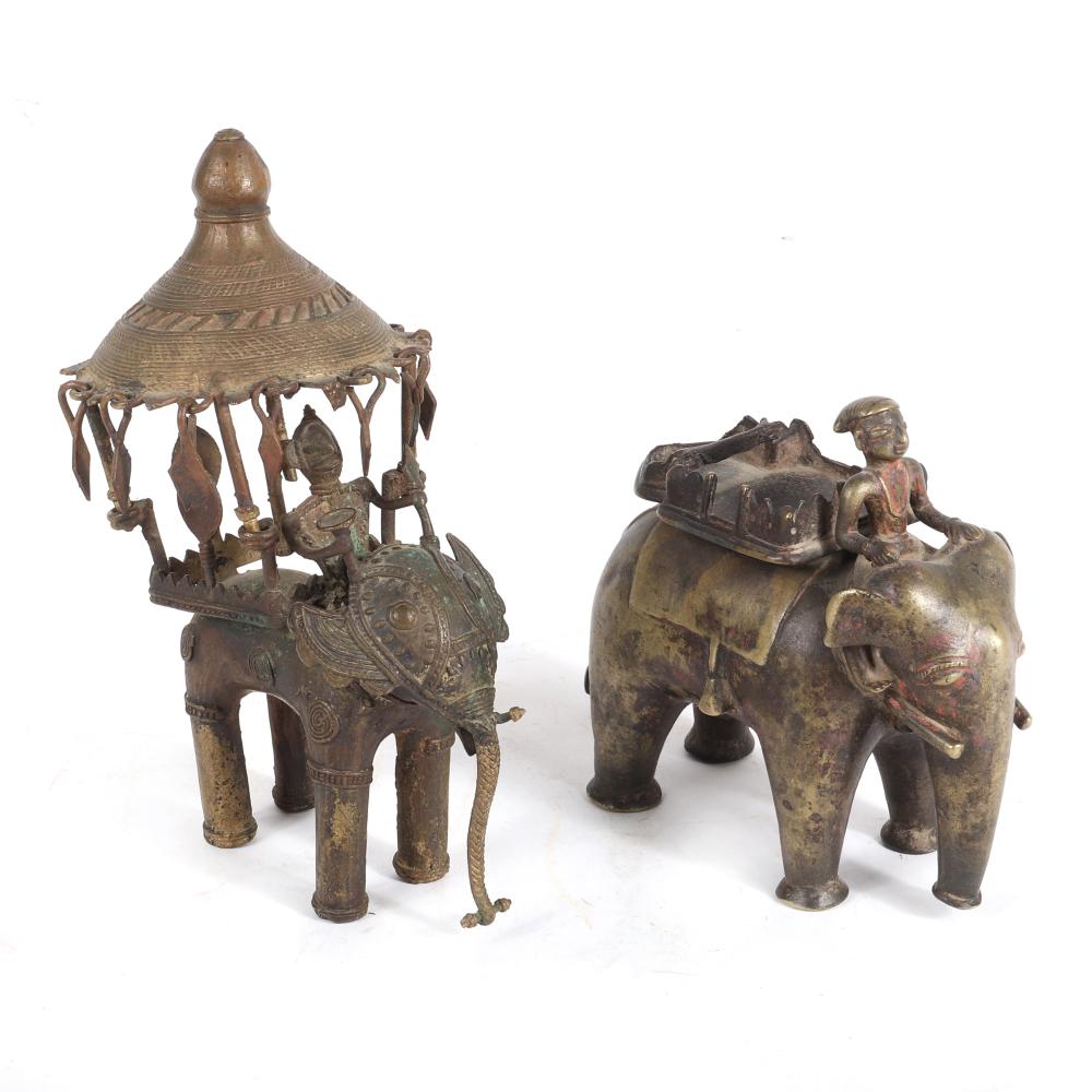 Appraisal: TWO BRONZE SOUTHEAST ASIAN INDIAN ELEPHANT WITH RIDER FIGURE GROUPS