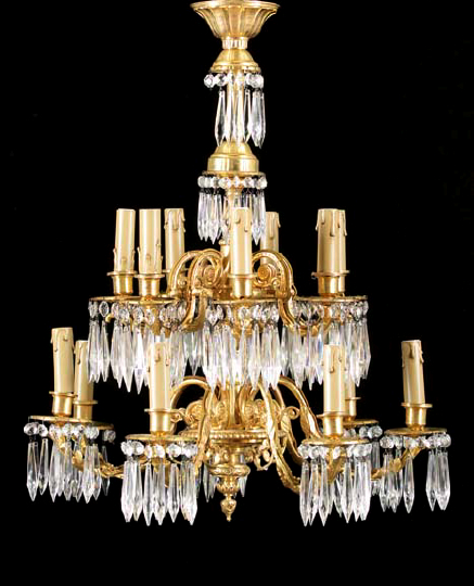 Appraisal: French Gilt-Brass and Cut Glass Tiered Fourteen-Light Chandelier in the