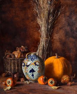 Appraisal: Joe Anna Arnett b Pumpkins oil on canvas x inches