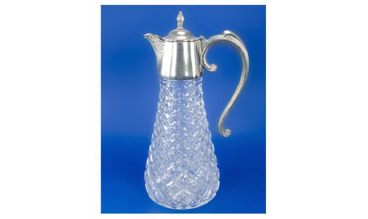 Appraisal: Silver Plated and Crystal Claret Jug Stands inches in height