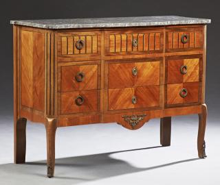 Appraisal: French Louis XV Style Marble Top Inlaid Mahogany C French