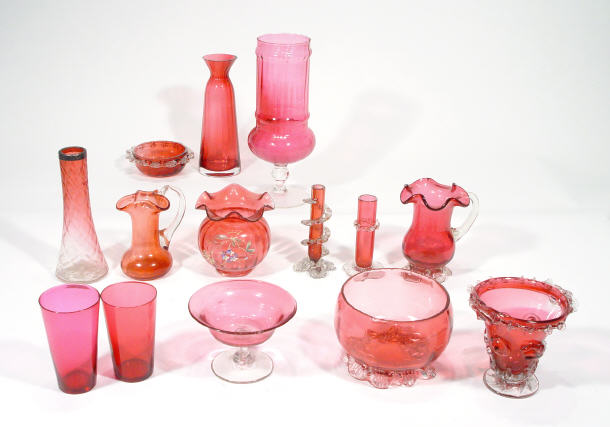 Appraisal: Fourteen Victorian and later cranberry glass items including a fluted