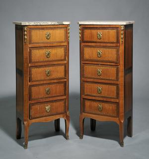 Appraisal: Pair of French Marble Top Lingerie Chests Pair of narrow