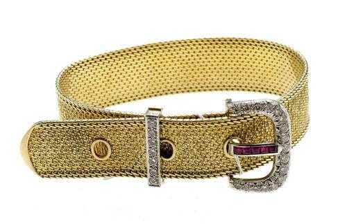 Appraisal: GOLD DIAMOND AND RUBY BRACELET s Yellow and white gold