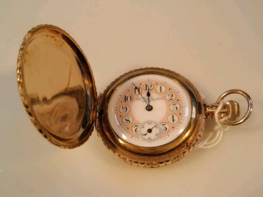 Appraisal: A th thC gold plated Hunter pocket watch the white