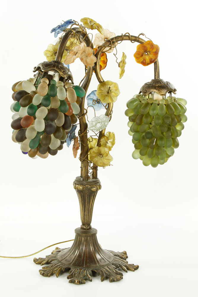 Appraisal: - Art Glass and Brass Lamp French or Belgian lamp