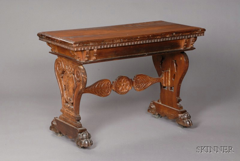 Appraisal: Italian Renaissance-style Carved Walnut Diminutive Trestle Table composed of antique