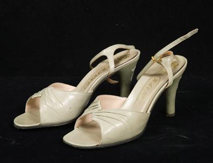 Appraisal: Ravne Wedgwood heel shoes s Sage green open-toe ankle-strap shoes