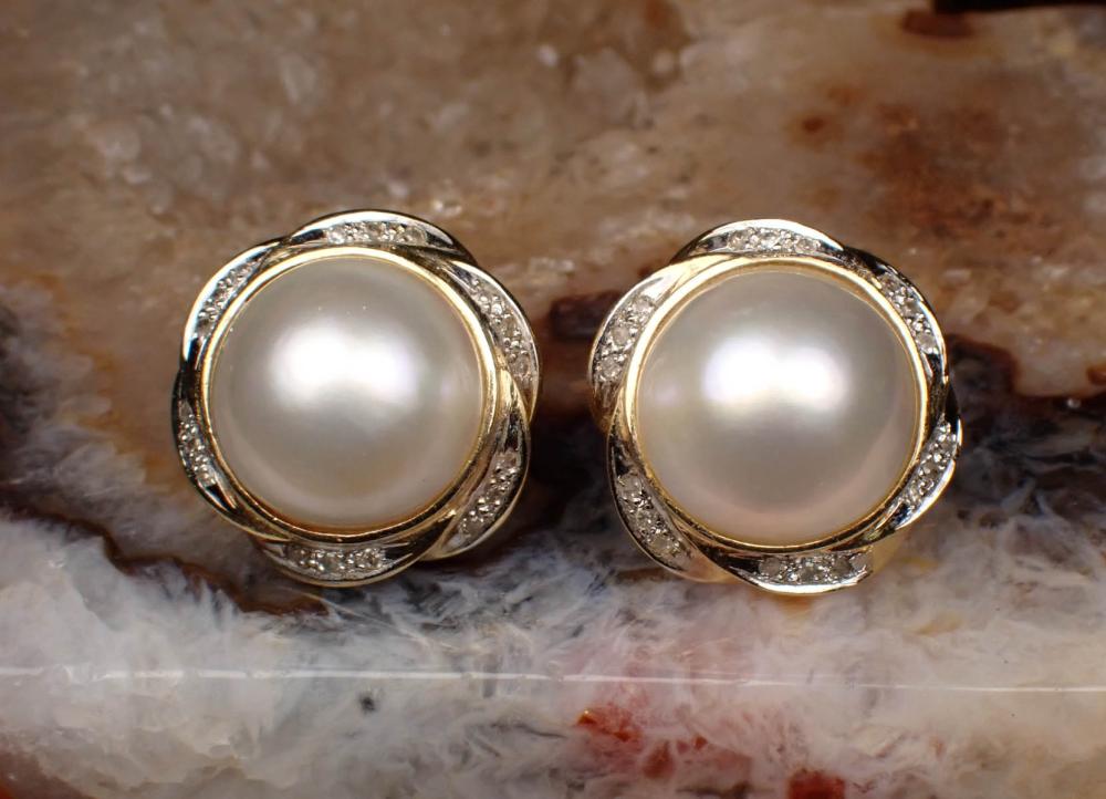 Appraisal: PAIR OF MABE PEARL DIAMOND AND FOURTEEN KARAT GOLD EARRINGS