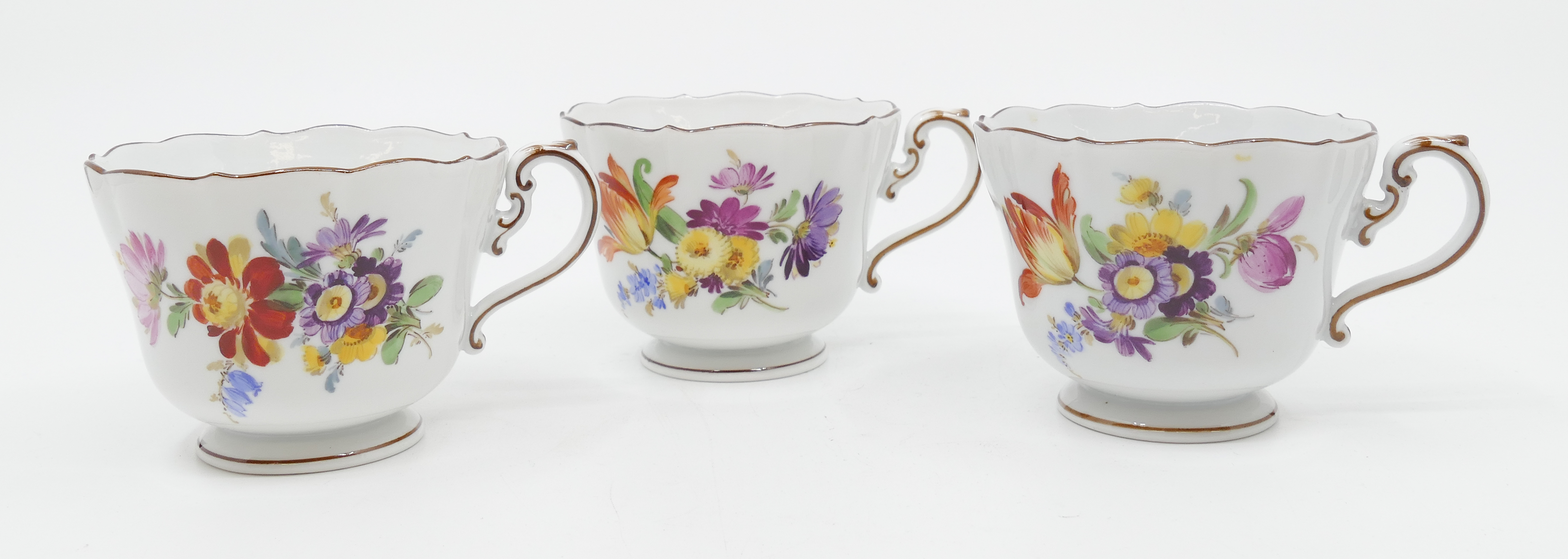 Appraisal: pc Meissen Floral Porcelain Footed Teacups '' tall '' diameter