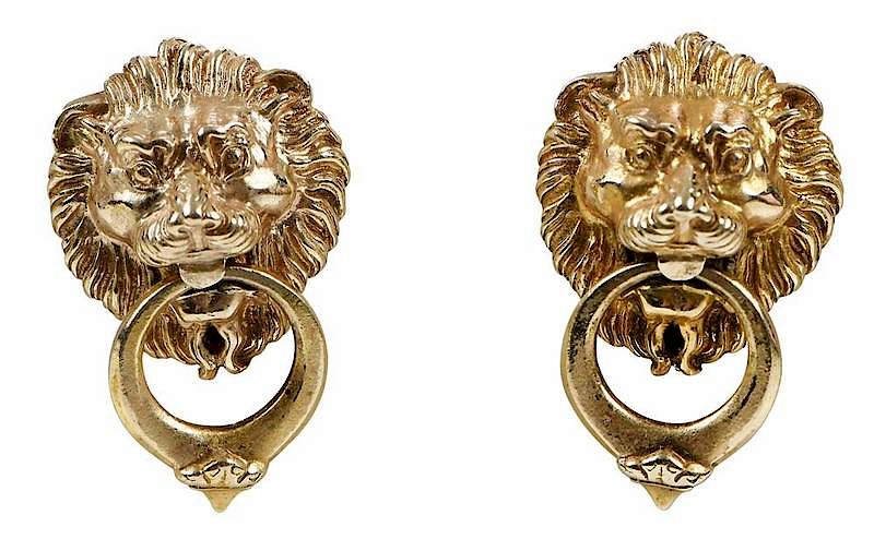 Appraisal: kt Gold Lion Doorknocker Earrings stamped MMA K yellow gold