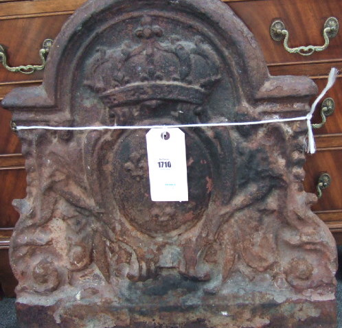 Appraisal: A French cast iron fireback th century cast with two