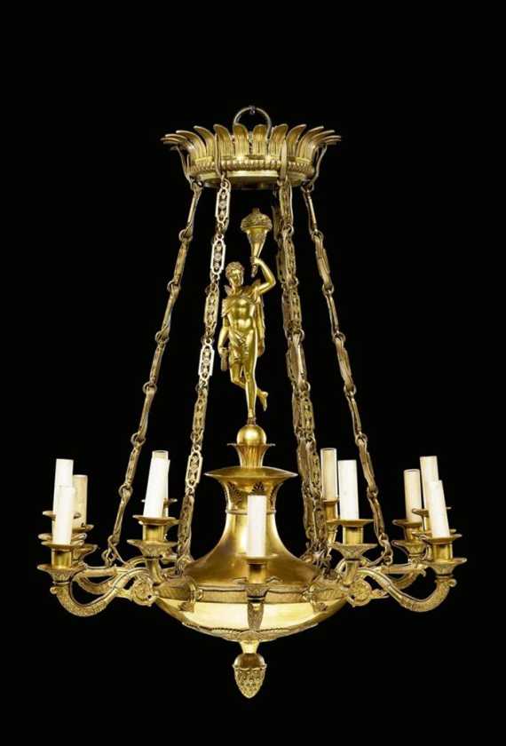 Appraisal: CHANDELIER A L'AMOUR Empire Paris circa Matte and polished gilt