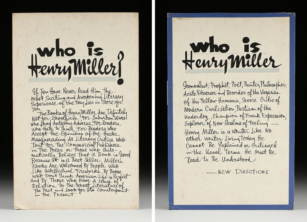 Appraisal: HENRY MILLER American - TWO HAND PAINTED ADVERTISEMENTS Who is